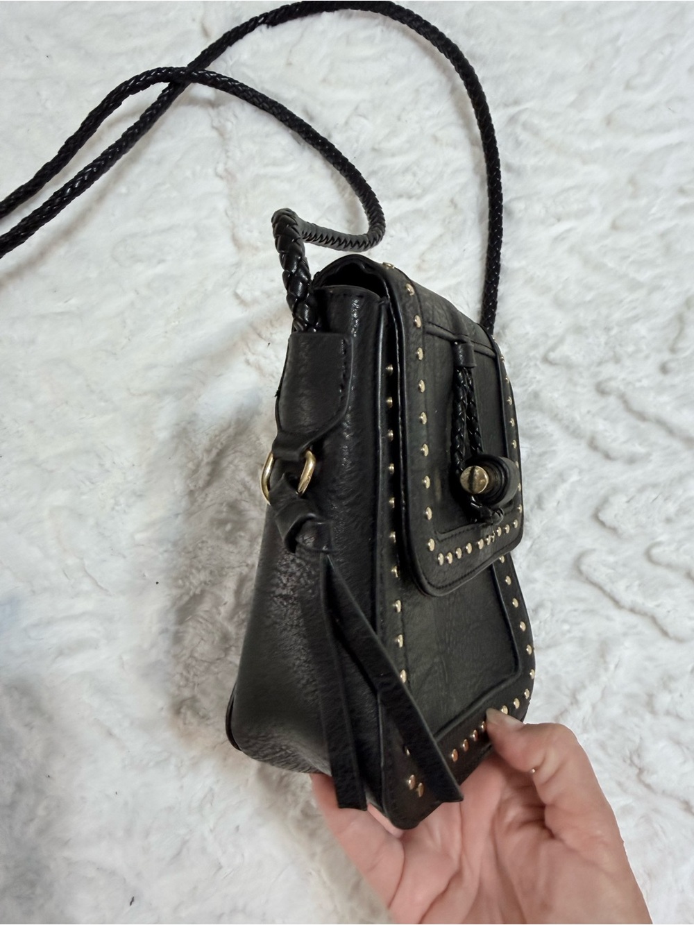 Sam and Hadley Black Studded Crossbody Bag with Braided Strap - NWOT - Picture 3 of 16